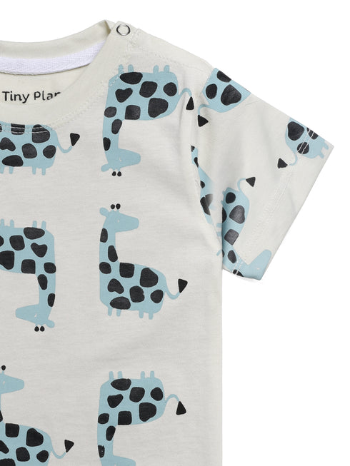 New Born Gentle Giraffe Cotton Short Set (Vanilla Mist)